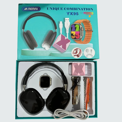 AEMAI YX96 Combo – Headphones + Smartwatch + Speaker + Charging Cables